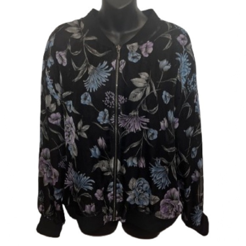 Ruff Hewn Grey reversible sheer floral and black lace jacket NWOT size L